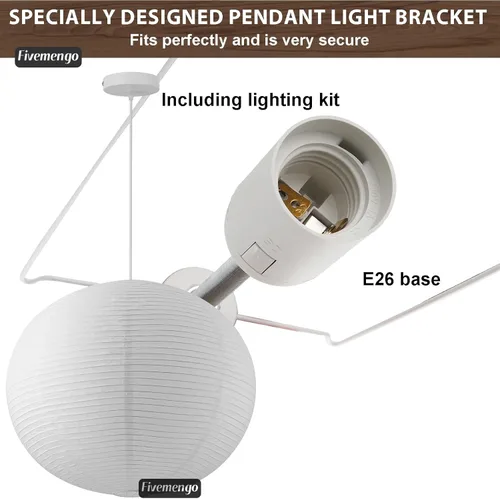 Miniatura 3 de Kit de luz colgante de papel de arroz grande, luces de linterna de papel de globo blanco de 20 pulgadas, base E26, lámpara de linterna colgante
