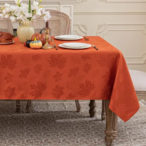 Softalker Mantel de Jacquard de Otoño - Cubierta de Mesa Rectangular con Hojas de Arce de Acción de Gracias, Manteles Impermeables de Cosecha Otoñal