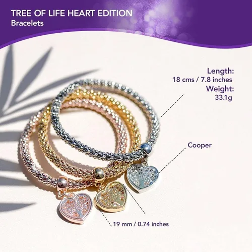 Miniatura 2 de 3 pulseras de cadena de palomitas de maíz de oroplataoro rosa - dije de edición de corazón con pulsera elástica de cristal para mujeres y niñas
