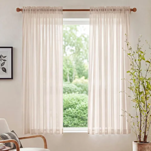 Miniatura 7 de NICETOWN Cortinas traslúcidas blancas de 63 pulgadas de largo para dormitorio, cortinas de gasa translúcida con bolsillo para barra, paneles