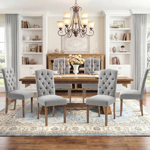 Miniatura 18 de Juego de sillas de comedor Parsons tapizadas copetudas, decoración de comedor de tela, elegante y moderna, para cocina, sala de estar con botones