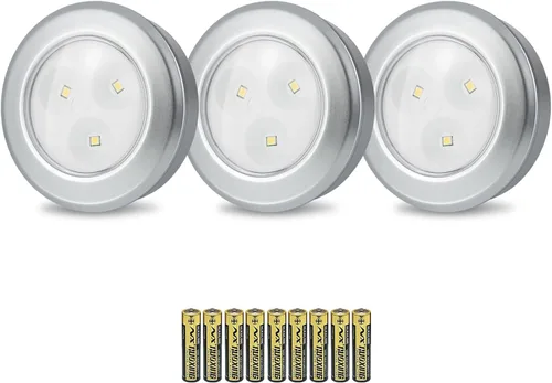 LUXSWAY Luces LED de disco, luz mini de presión alimentada por pilas, iluminación LED debajo del gabinete, luz adhesiva, luces nocturnas para