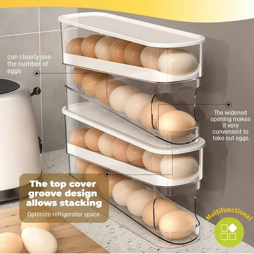 Miniatura 6 de Soporte para huevos para refrigerador, organizador automático de huevos rodante para refrigerador, dispensador de huevos apilable de 2 capas