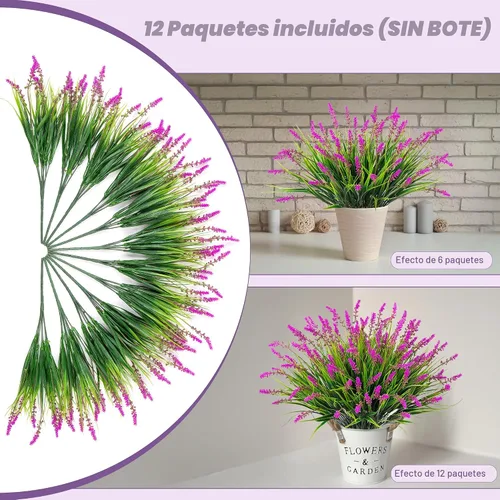 Miniatura 6 de Flores artificiales para decoración al aire libre, 12 paquetes de hierba falsa de mono para el hogar, jardín, porche, balcón, flores de lavanda