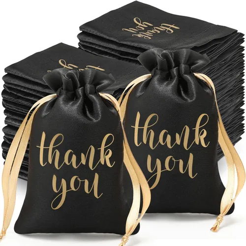 Miniatura 15 de Roowest 100 bolsas de regalo de satén con cordón de agradecimiento para joyas, bolsas de dulces para boda, despedida de soltera, baby shower, bolsa