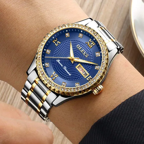 Miniatura 56 de OLEVS - Relojes de diamantes para hombres, relojes de vestir a prueba de agua, relojes analógicos de cuarzo de lujo con calendario de fecha y correa
