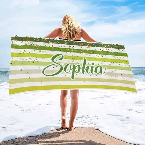Miniatura 9 de InterestPrint Toalla de playa personalizada para mujeres y hombres, con texto dorado brillante, color verde, toallas de playa personalizadas
