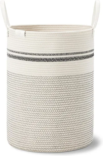 Miniatura 8 de VIPOSCO Cesta alta para ropa sucia, cesta grande para ropa sucia con mango de cuero, cesta de almacenamiento de cuerda tejida para manta, juguete