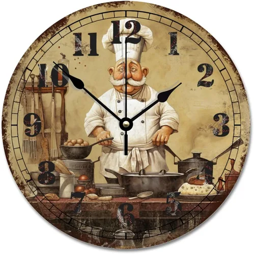 Miniatura 18 de ArogGeld Chef - Reloj de pared de cocina de madera, 10 silencioso, sin tictac, de cuarzo, funciona con pilas, para sala de estar, dormitorio