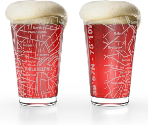 Miniatura 16 de Greenline Goods Vasos de cerveza – Juego de vasos de 16 onzas para los amantes de Pittsburgh – Juego de 2 – Grabados con Pittsburgh, PA Map