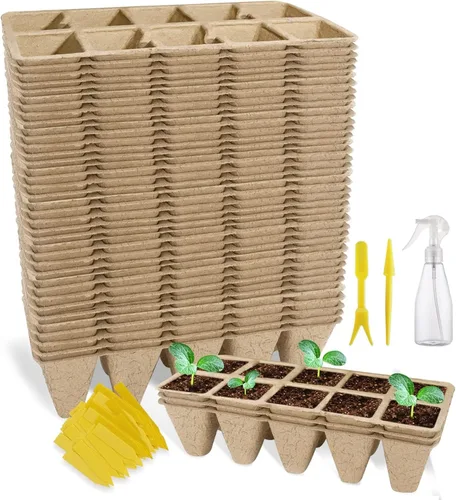 Miniatura 13 de Bandeja de inicio de semillas de 200 celdas, paquete de 20 kits de inicio de semillas biodegradables, macetas de turba para plántulas con 200