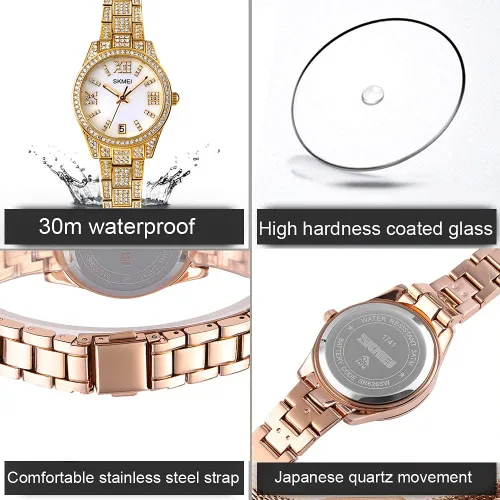 Miniatura 5 de SKMEI Lady Watches for Women Female Bling Dress Fashion Luxury Diamond Business Casual Analog Quartz Waterproof Stainless Steel Wristwatches Gifts