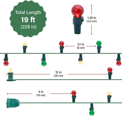 Miniatura 2 de GlowVibe - Luces de Navidad rojas, blancas y verdes para interiores de 19 pies con 70 luces LED, bombillas de cristal perlado G15 para árbol de Rojo