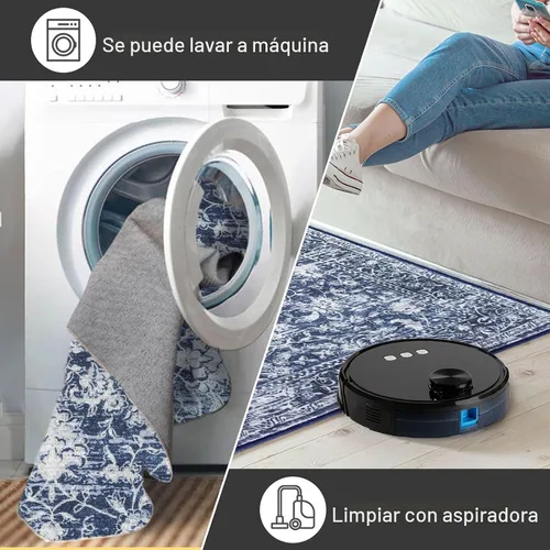 Miniatura 7 de KILOCOCO Alfombra lavable de 2 x 3 para entrada, estampado floral vintage, suave, antideslizante, azul, alfombras de cocina, tapete