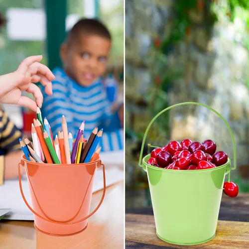 Miniatura 3 de Cubos de metal de colores con asa, paquete de 6 cubos de hierro galvanizado de 5.91 pulgadas para niños, aula, manualidades y recuerdos de fiesta