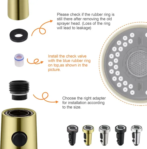 Miniatura 5 de Cabezal de llave de cocina TIORIY con 15 adaptadores, cabezal de pulverización de cocina desplegable de alta presión con 3 funciones de reemplazo