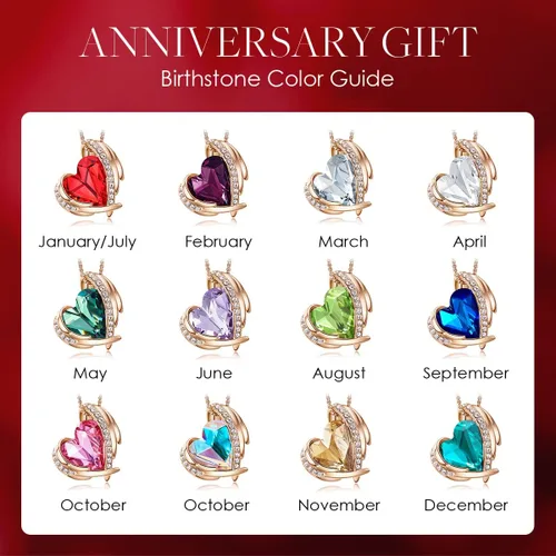 Miniatura 6 de CDE - Collares con colgante de corazón para mujer, tono de plata y oro rosa, piedra natal para Día de la Madre, San Valentín, cumpleaños
