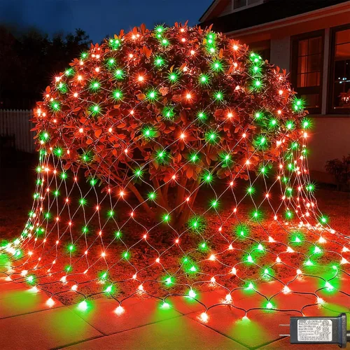 Miniatura 18 de LitHome Luces de red de Navidad de 14.8 x 5 pies, 300 luces LED de red blanca cálida, 8 modos de conexión, malla gigante impermeable de Navidad