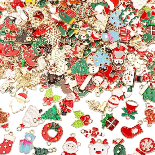 SANNIX 350 dijes de Navidad para hacer joyas, dijes de esmalte dorado para manualidades, pulseras, collares, aretes, suministros de manualidades
