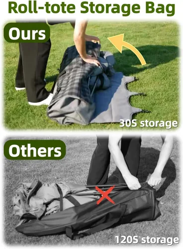 Miniatura 8 de Silla de campamento doble acolchada, sofá de campamento de gran tamaño para 2 personas con bolsa de transporte 2 en 1, silla de césped plegable Gris
