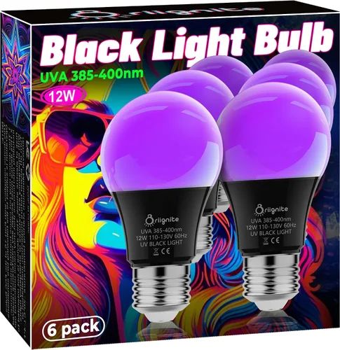 Miniatura 17 de Bombillas Briignite de luz negra, 12 W LED de luz negra para decoración de Halloween, foco de luz UV-A 385-400 nm, foco de luz negra A19 para UV