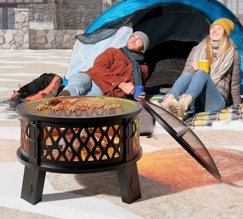 Miniatura 11 de Fire Beauty Hoguera de Acero de 26" con Rejilla de Parrilla y Pantalla de Chispas, Tecnología de Impulso de Flujo de Aire de 360°, Menos Humo