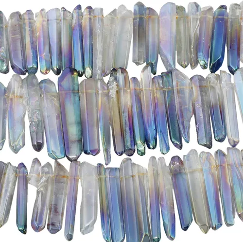 Miniatura 7 de TUMBEELLUWA Puntas de cristal de cuarzo para bisutería Cuentas de cristal de cuarzo con revestimiento de titanio pulidas o en bruto 15 pulgadas