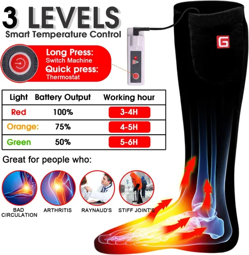 Miniatura 3 de Calcetines con calefacción con batería eléctrica recargable, para mujeres y hombres. Para invierno, esquí, deportes al aire libre. M/L Negro