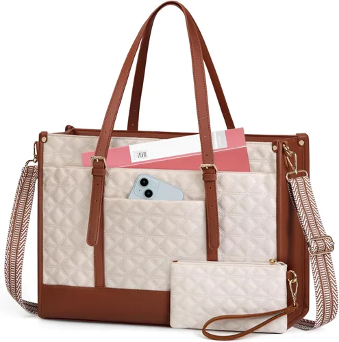 IGOLUMON Bolsa para Laptop para Mujeres de 15.6 Pulgadas de Cuero Vegano Bolsa de Trabajo Tipo Tote Acolchada Maletín para Mujeres Bolsas de Laptop