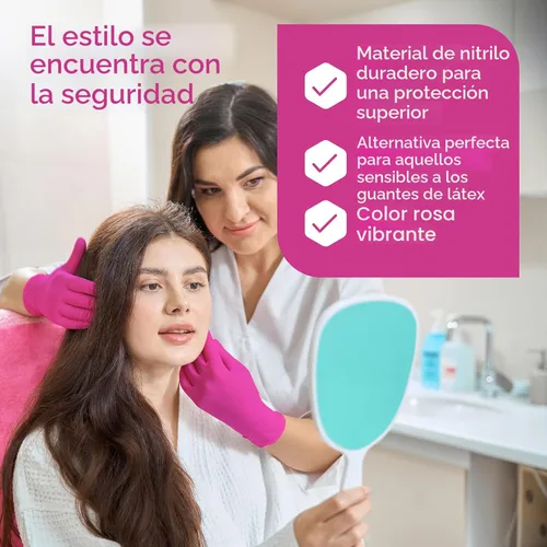Miniatura 3 de Inspire Pink Gloves Disposable Latex Free Nitrile Pink Glove Hair and Nail Salon, Esthetician Nitrile Disposable Gloves