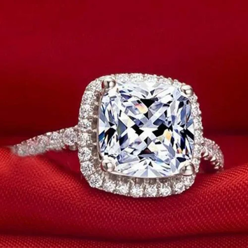 Miniatura 2 de Jude Jewelers Anillo de compromiso de boda de diamantes de imitación CZ de corte princesa chapado en platino de 4 quilates