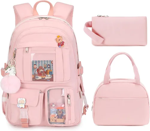 Miniatura 11 de LXYGD - Mochilas para laptop de 16 pulgadas, mochilas escolares universitarias, juego de 3 piezas con lonchera y estuche de lápices, mochilas