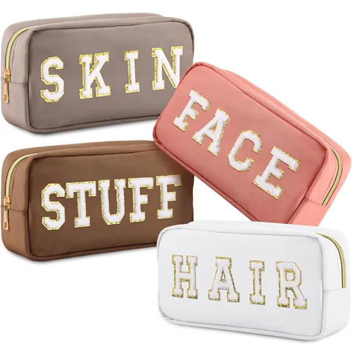 Miniatura 10 de Remerry 4 piezas de bolsas de cosméticos de nailon impermeables, organizador de maquillaje espacioso para viajes para mujeres, bolsa de chenilla