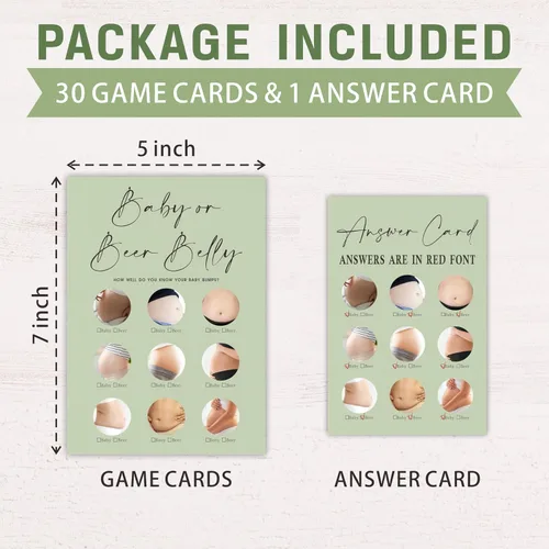 Miniatura 2 de 30 tarjetas de juego minimalistas verdes para baby shower con tarjeta de respuesta, juego de vientre de bebé o cerveza, juegos de baby shower