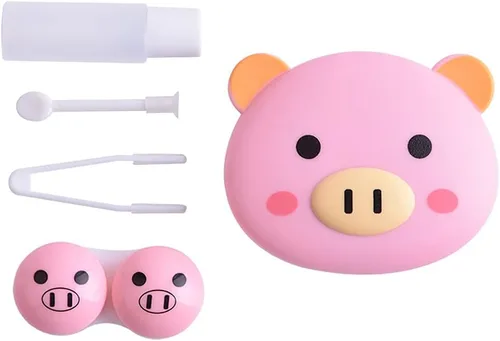Miniatura 2 de Kit de viaje de 2 piezas de estuche para lentes de contacto de cerdo rosa, lindo oso panda portátil, soporte para lentes de contacto, contenedor