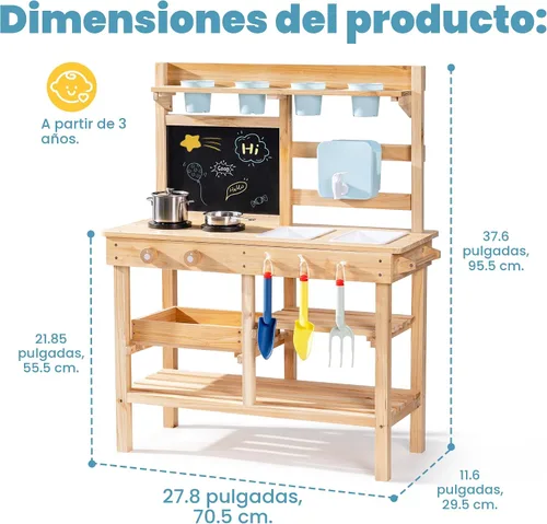 Miniatura 2 de ROBUD Cocina de Barro para Niños al Aire Libre, Cocina de Madera para Jugar al Aire Libre, Cocina de Barro para Niños con Fregadero y Grifo