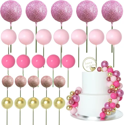 Miniatura 13 de ASTARON 50 piezas de palitos para topper de pastel con bolas mini, globos para decoración de pastel, suministros de espuma, bolas para decoración