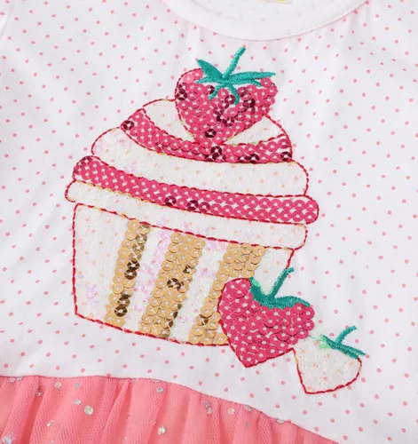 Miniatura 4 de Vestido de tul de verano para niña pequeña, lindo patrón de dibujos animados, vestido de algodón con lentejuelas a rayas para uso diario para bebé