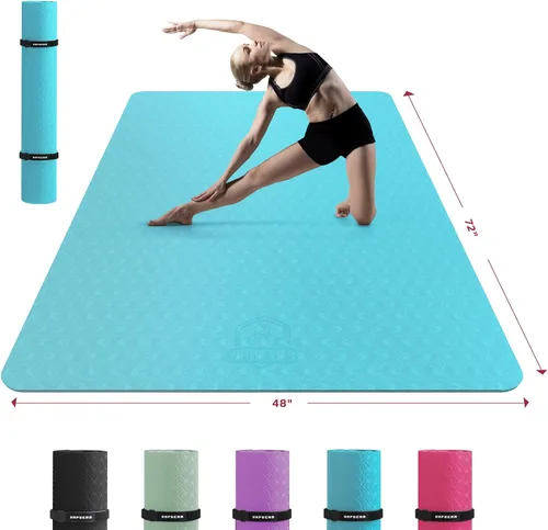 HAPBEAR Tapete de yoga extra grande de 2.835 x 1.890 x 0.236 in (1/4 pulgadas), antideslizante, duradero, grueso y ancho para entrenamientos en