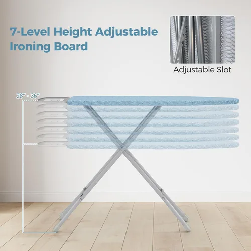 Miniatura 3 de COSTWAY Tabla de planchar de tamaño completo, soporte de hierro plegable de 57 x 15 pulgadas con altura ajustable de 7 niveles, cubierta de Azul