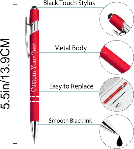 Miniatura 3 de Bolígrafos personalizados con nombre, paquete de 10 bolígrafos personalizados a granel, bolígrafo de tinta negra grabada con punta de lápiz óptico