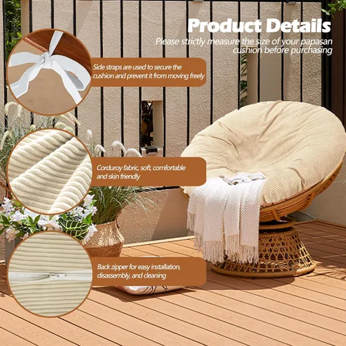 Miniatura 4 de Sqodok Papasan - Fundas de cojín de 50 pulgadas de tela de pana para interiores, lavables a máquina, con cremallera y correas