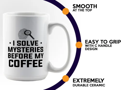 Miniatura 5 de Taza de café detective de 15 onzas, color blanco, I solve mysteries, oficial de policía, policía, patrulla, detective, policía, policía, policía