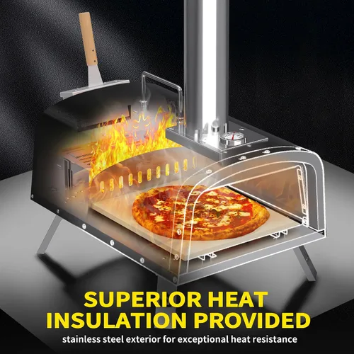 Miniatura 6 de PIZZELLO Horno de pizza para exteriores de 12 pulgadas, con propano y leña, multicombustible, con quemador de gas, bandeja de madera, piedra, Negro