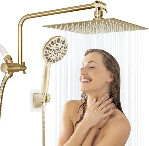 Miniatura 25 de Cabezal de ducha de metal de 12 pulgadas, cabezal de ducha de alta presión, cabezal de ducha de mano con brazo de extensión de ducha ajustable de 11