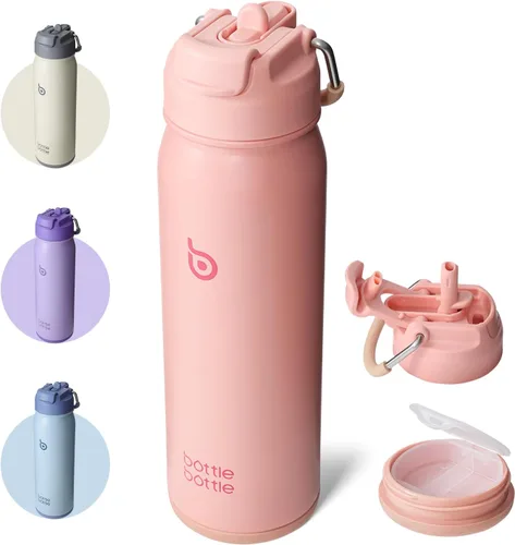Miniatura 8 de BOTTLE BOTTLE Botella de agua de 24 onzas aislada, botella de agua deportiva de acero inoxidable con popote y tapa ajustable Organizador diario