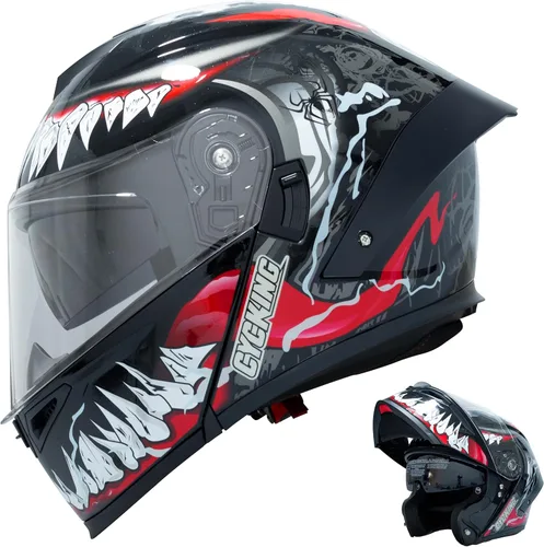Modular Motorcycle Helmet, Flip Up Full Face Helmet with Dual Visor & Smoked Sunshield, DOT Approved Street Bike Helmet for Men & Women, Quick