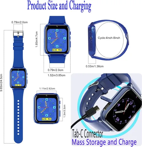 Miniatura 9 de iCHOMKE Reloj inteligente para niños, reloj inteligente para niñas y niños con 26 juegos, grabadora de video y reproductor, linterna de calendario