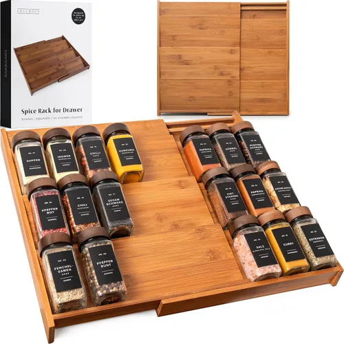 Miniatura 9 de EDELHAUS Organizador de Cajón de Especias de Bambú - Estante de Especias Expandible de 4 Niveles (Necesita Cajón de 3" de Profundidad) de 12" a 24