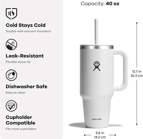 Miniatura 2 de Hydro Flask Vaso de viaje con asa, tapa y pajita, acero inoxidable aislado en 40 onzas, azul índigo